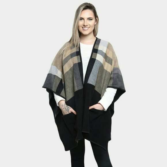 Jackets & Blazers - One left! Plaid poncho with pockets!